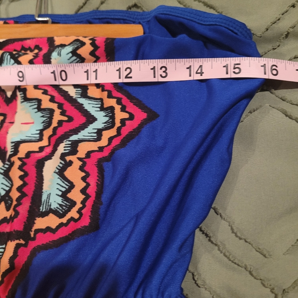 Charlotte Russe blue and pink tube maxi dress. Strapless. Aztec print. S… - Picture 4 of 10
